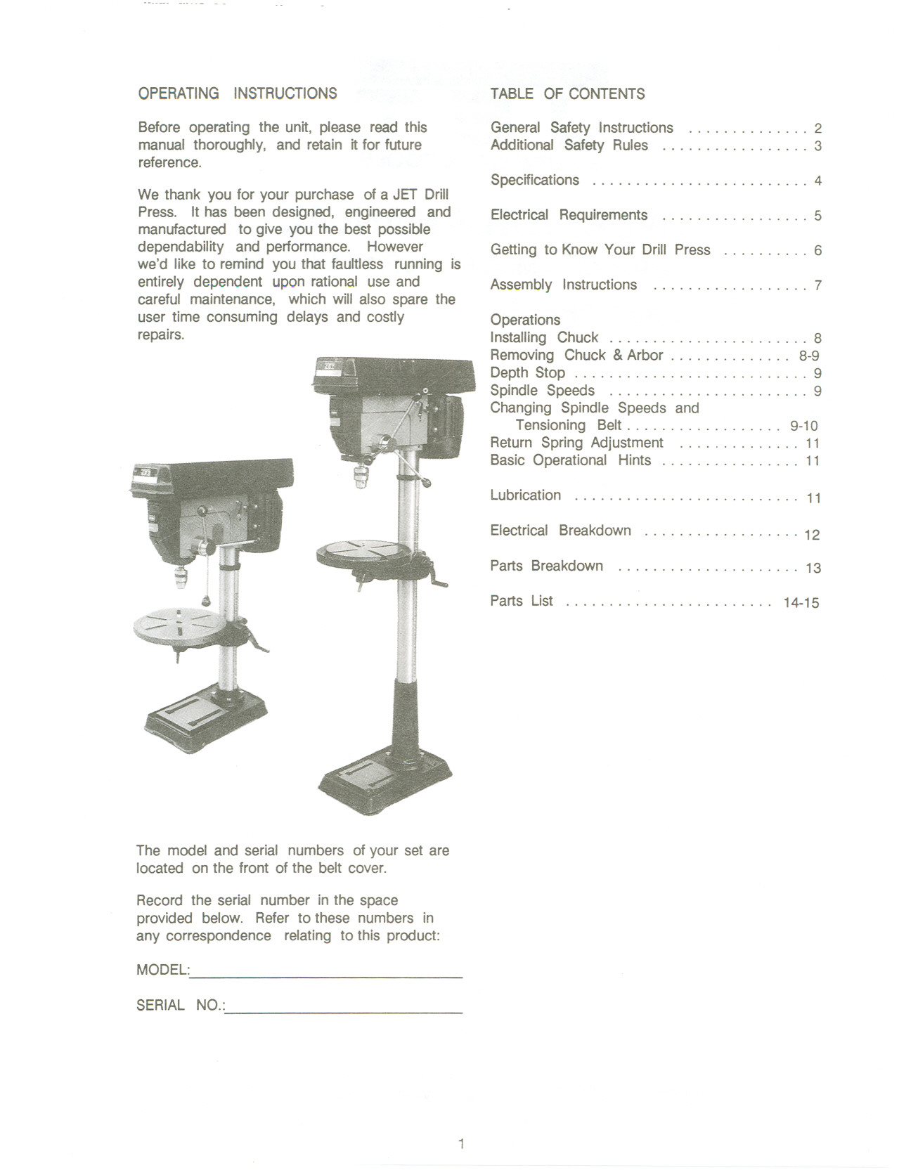 PDF manual for Jet Other JDP20MF Drill Press